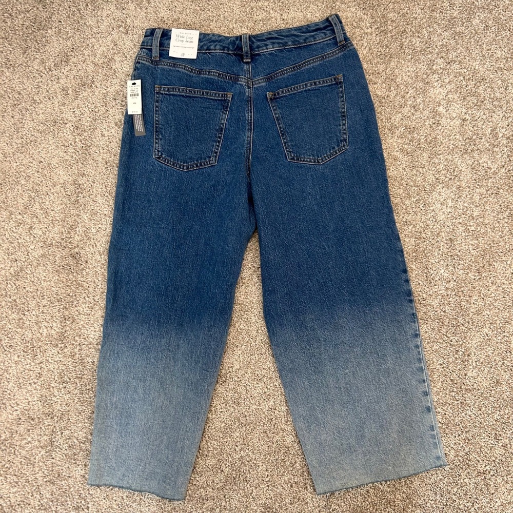 NWT Talbots Wide Leg Crop Jeans Women Size 4 Petite Two Tone Raw Hem $119 - Picture 2 of 11